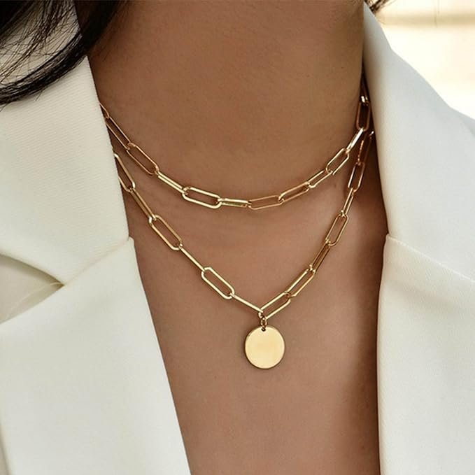 Punk Collier Chunky Choker Collier De Chaine De Trombone D’or Collier Hip-hop Pendentif De Pièce De Monnaie Collier Pendentif De Paillettes Rock Collier Superposé Bijoux De Charme Pour Femmes